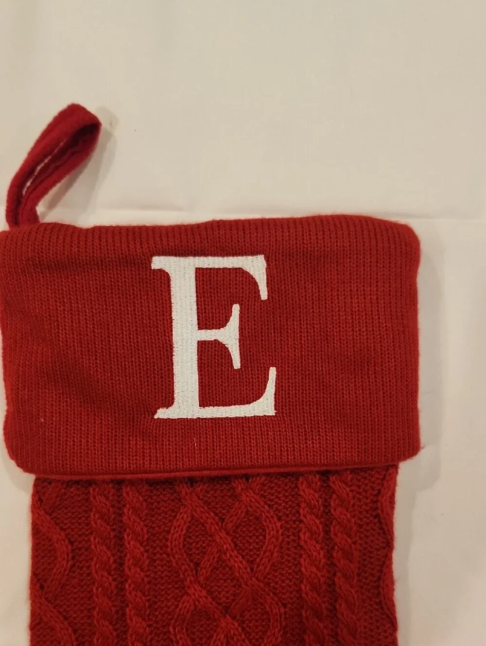Red Knit stocking with Monogram E